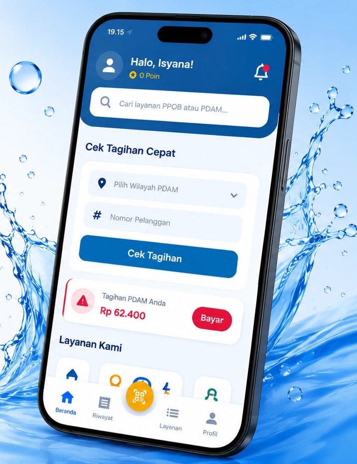 Tampilan aplikasi MyPDAM untuk bayar tagihan PDAM